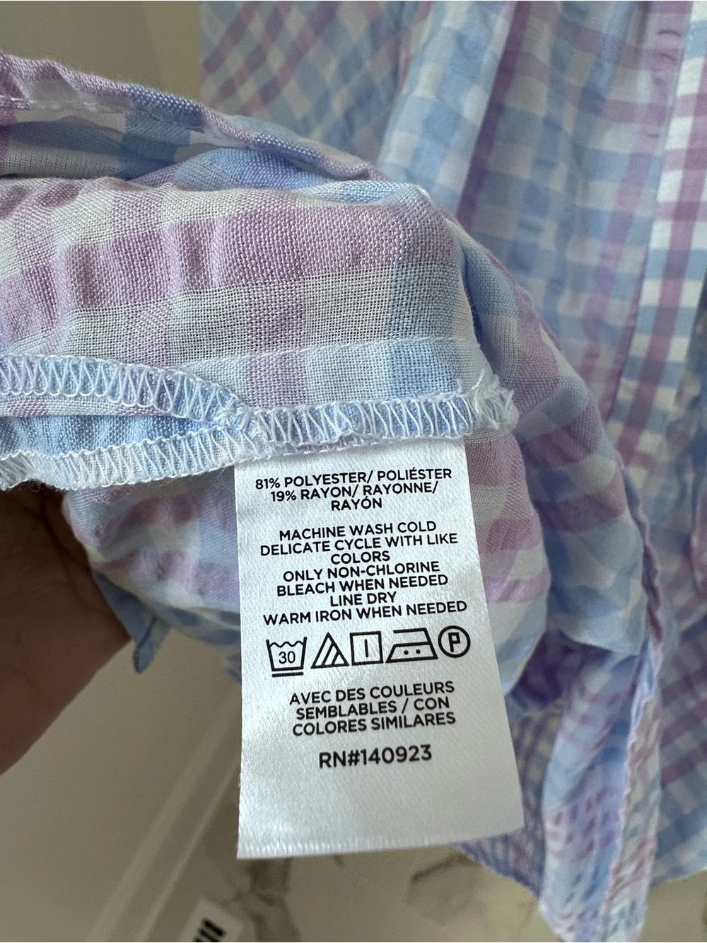 LOFT Lavender & Light Blue Gingham Puff-Sleeve Peasant Blouse Size Large